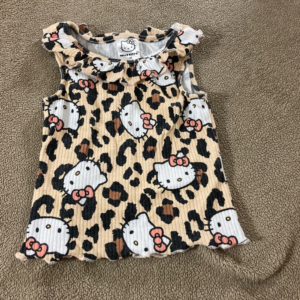 Hello Kitty Leopard Print Ruffle Tank Top in Tan, Black & Pink